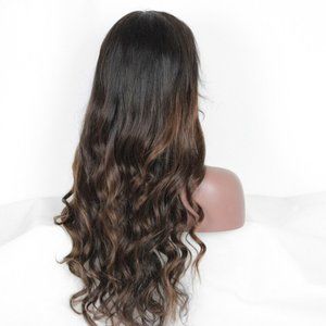 100% Human Hair Lace Front  Wig Black/Brown 22"